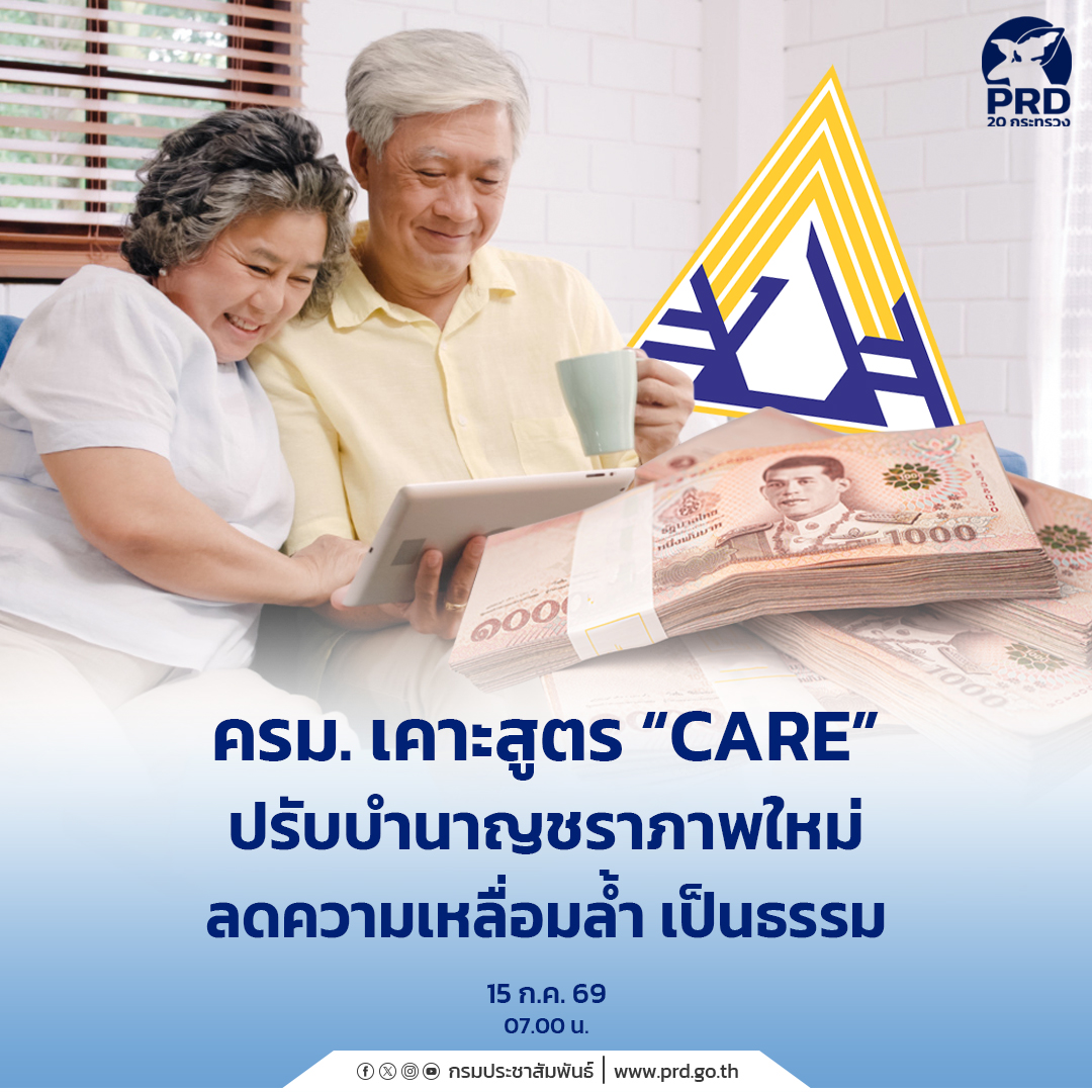 ครม. เห็นชอบสูตรบำนาญใหม่ &ldquo;CARE&rdquo; ปรับคำนวณบำนาญชราภาพประกันสังคม ลดความเหลื่อมล้ำ สะท้อนเงินสมทบตลอดชีวิตการทำงาน